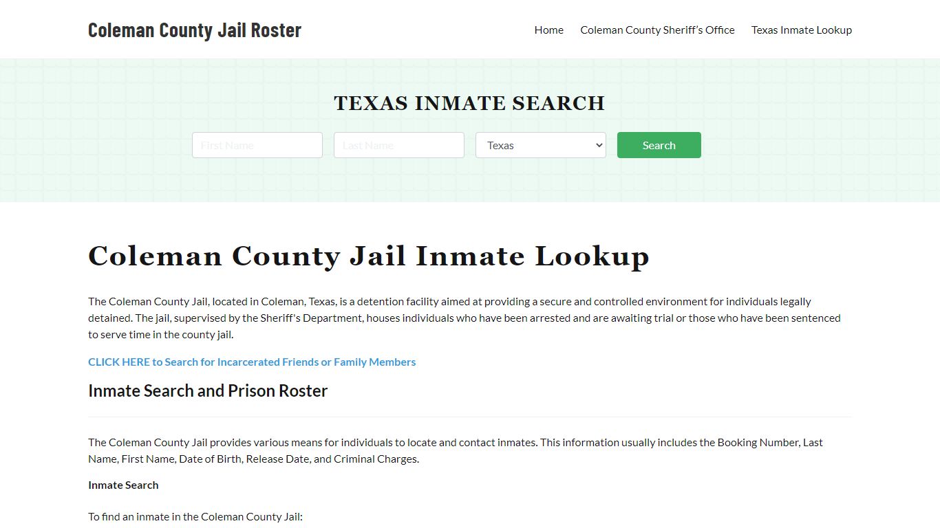 Coleman County Jail Roster Lookup, TX, Inmate Search