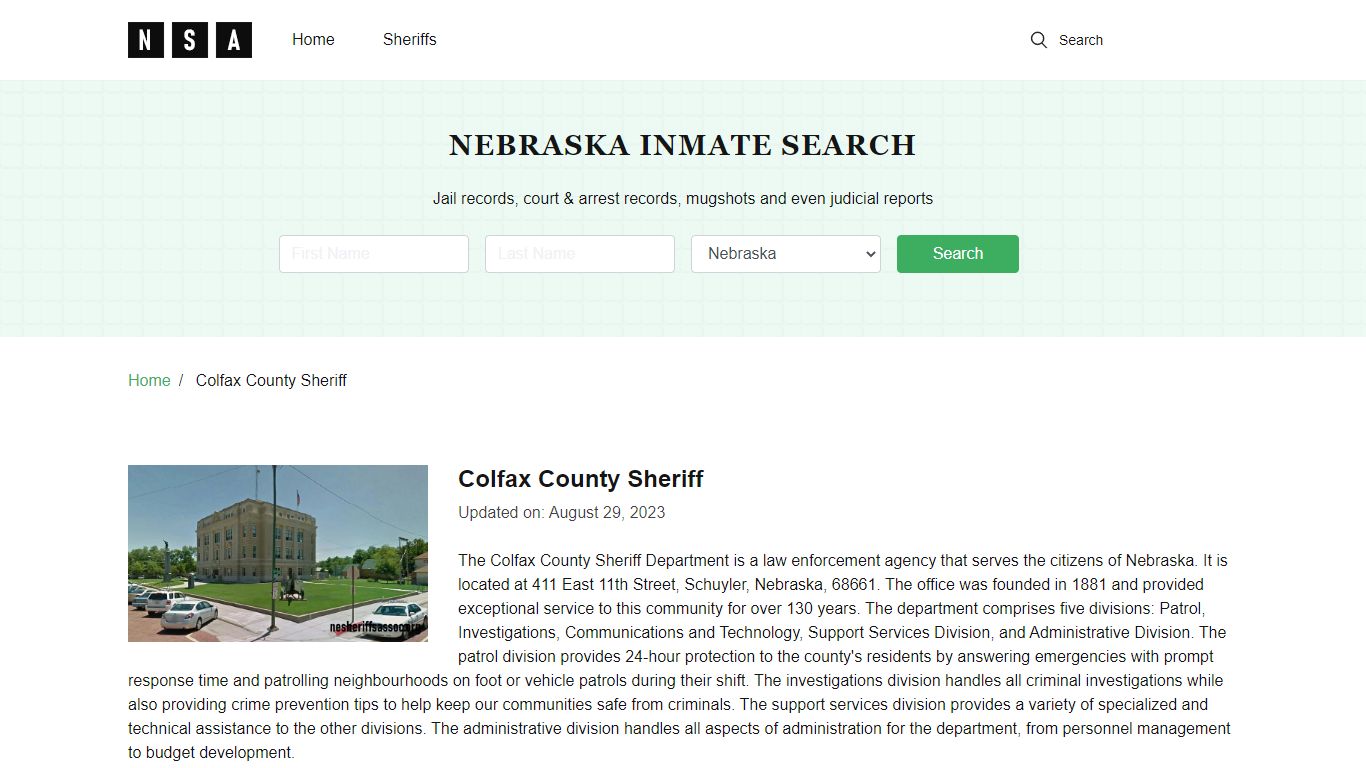 Colfax County Sheriff , Nebraska and County Jail Information