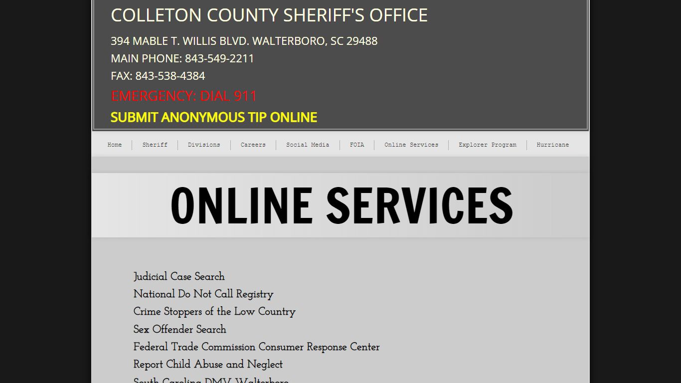 Online Services - Colleton County Sheriff