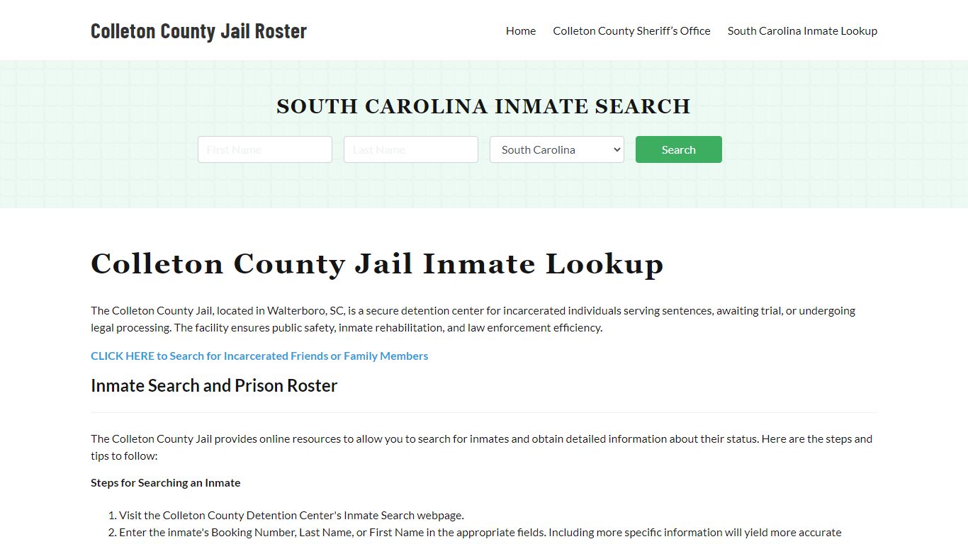 Colleton County Jail Roster Lookup, SC, Inmate Search