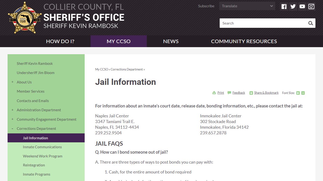 Jail Information | Collier County, FL Sheriff