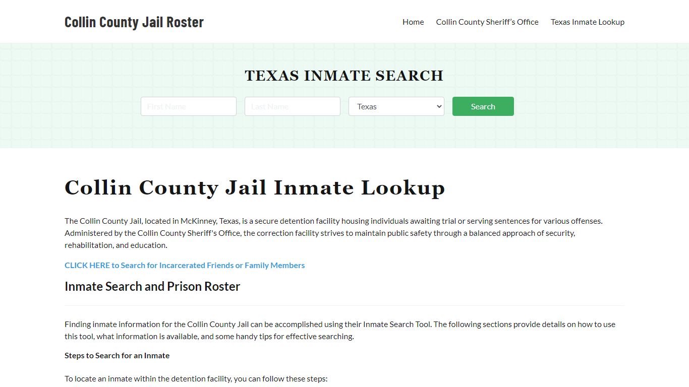 Collin County Jail Roster Lookup, TX, Inmate Search