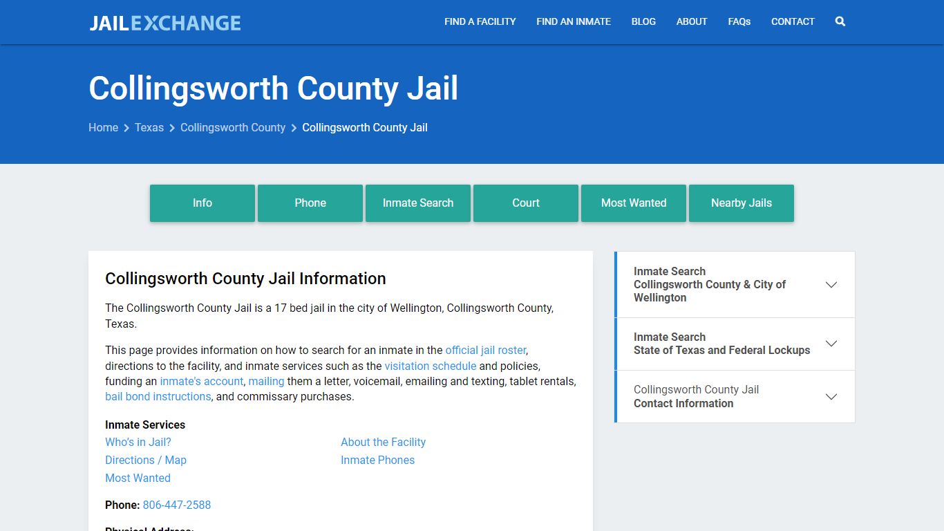 Collingsworth County Jail, TX Inmate Search, Information