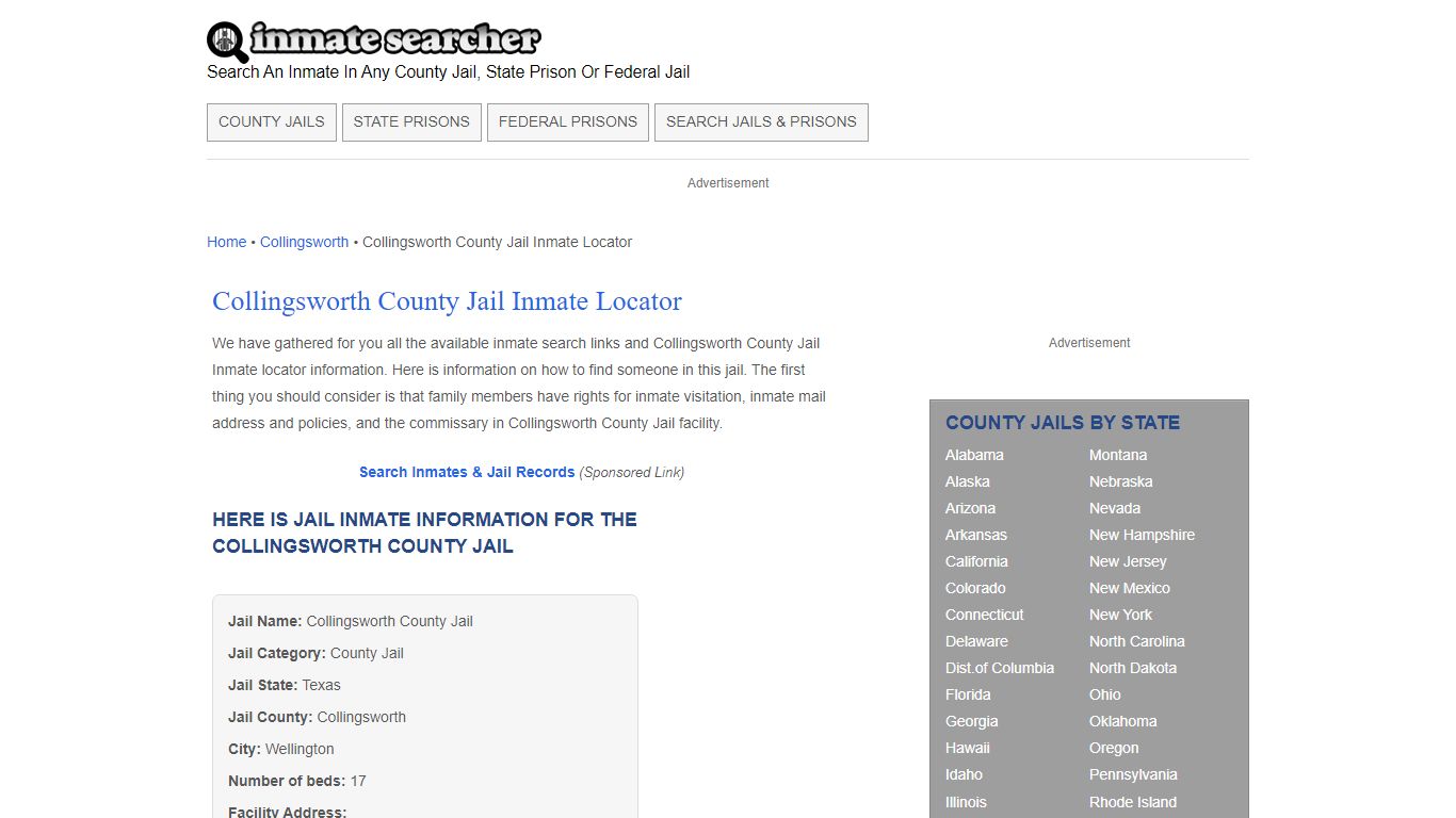 Collingsworth County Jail Inmate Locator - Inmate Searcher