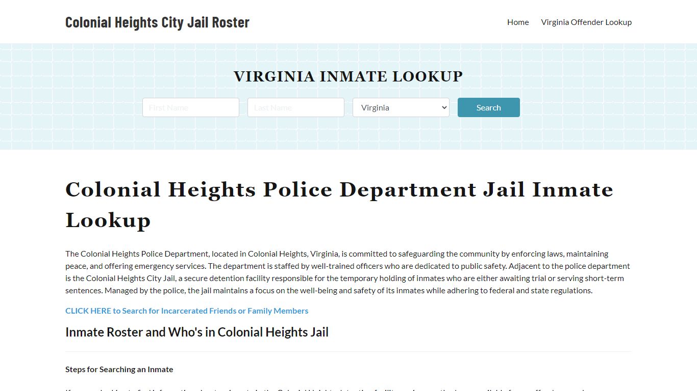 Colonial Heights Police Department & City Jail, VA Inmate Roster ...