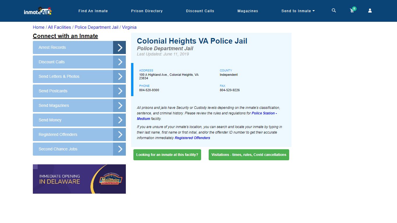 Colonial Heights VA Police Jail & Inmate Search - Colonial Heights, VA