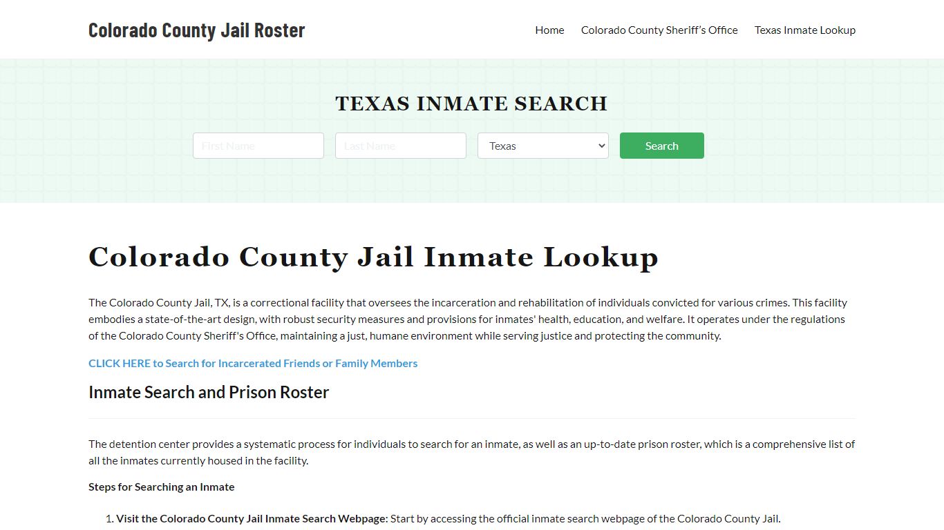Colorado County Jail Roster Lookup, TX, Inmate Search