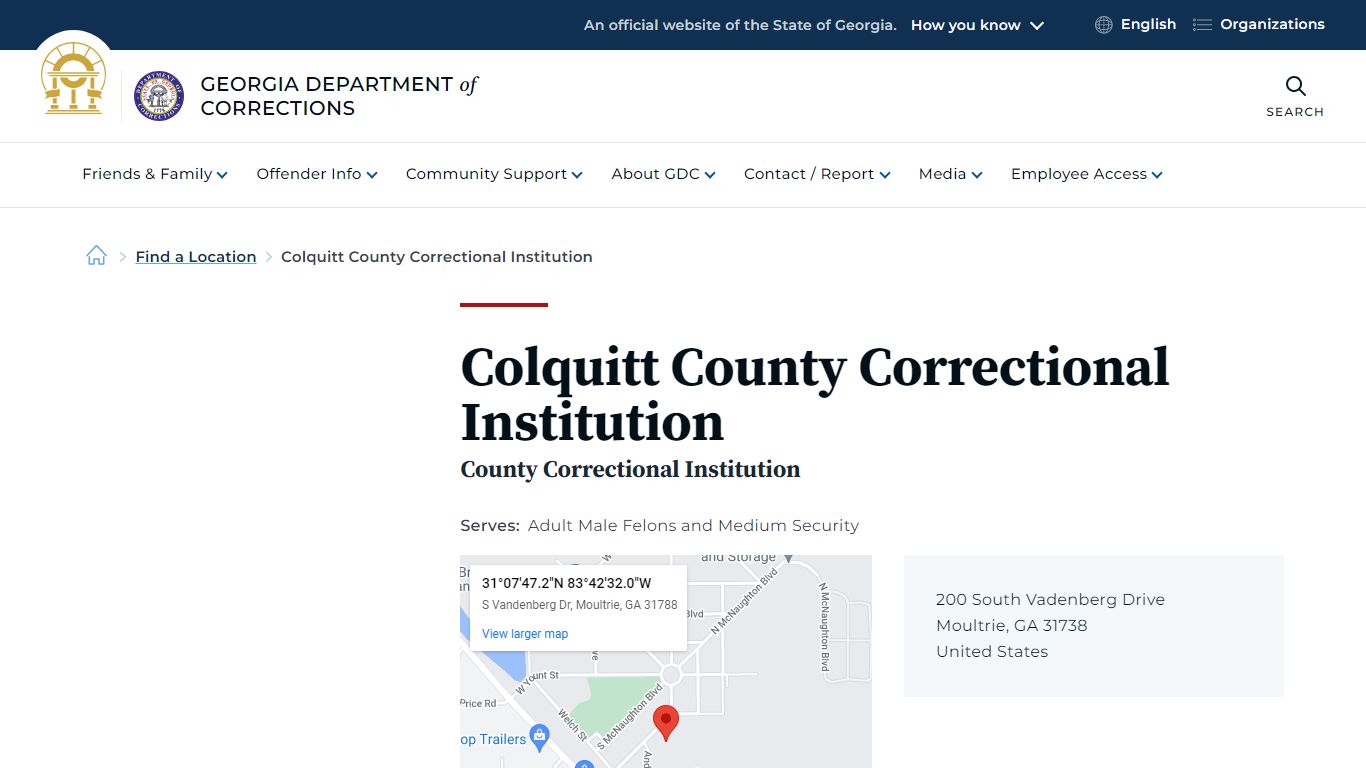 Colquitt County Correctional Institution | Georgia Department of ...