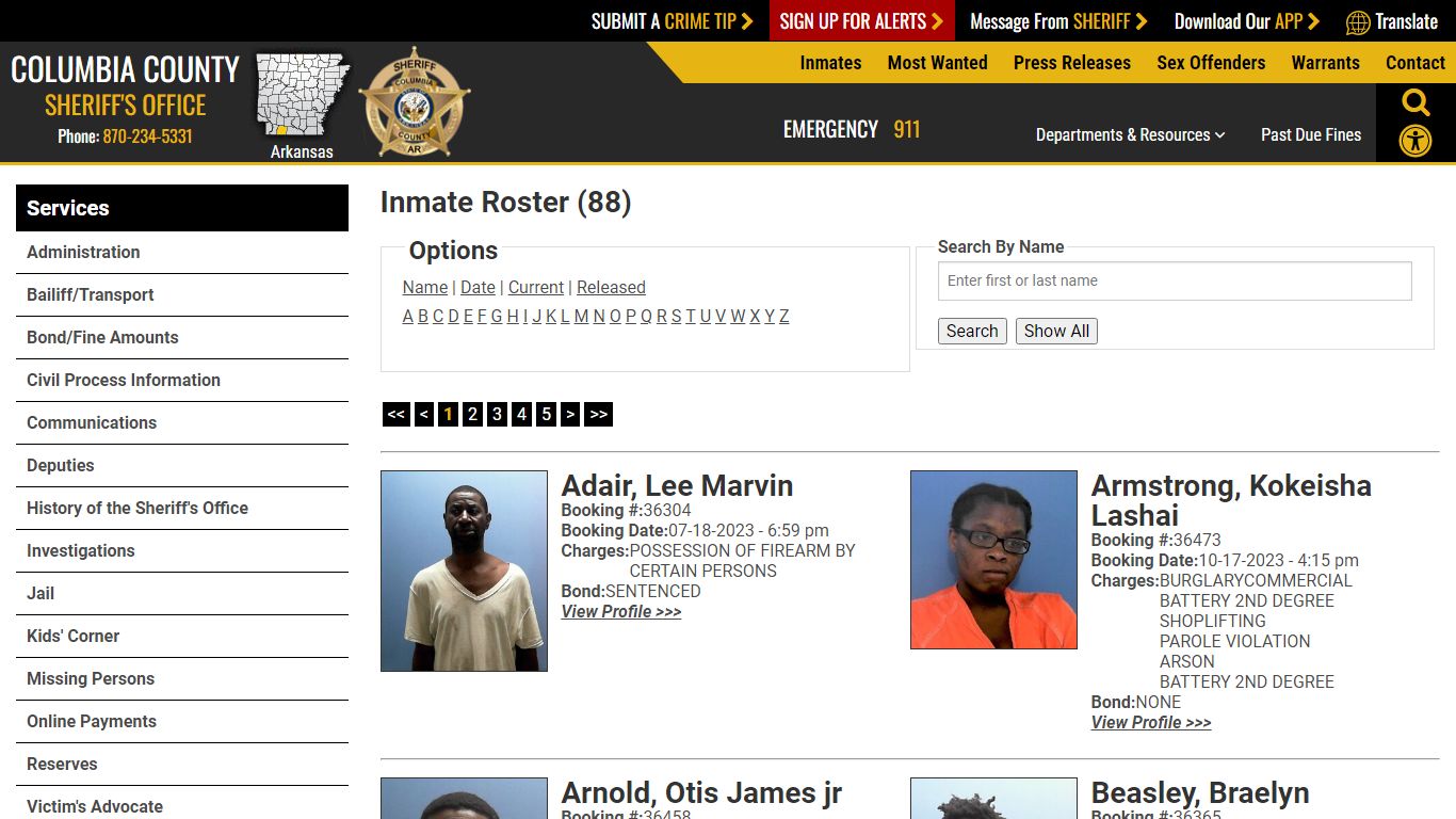 Inmate Roster - Current Inmates - Columbia County Sheriff AR