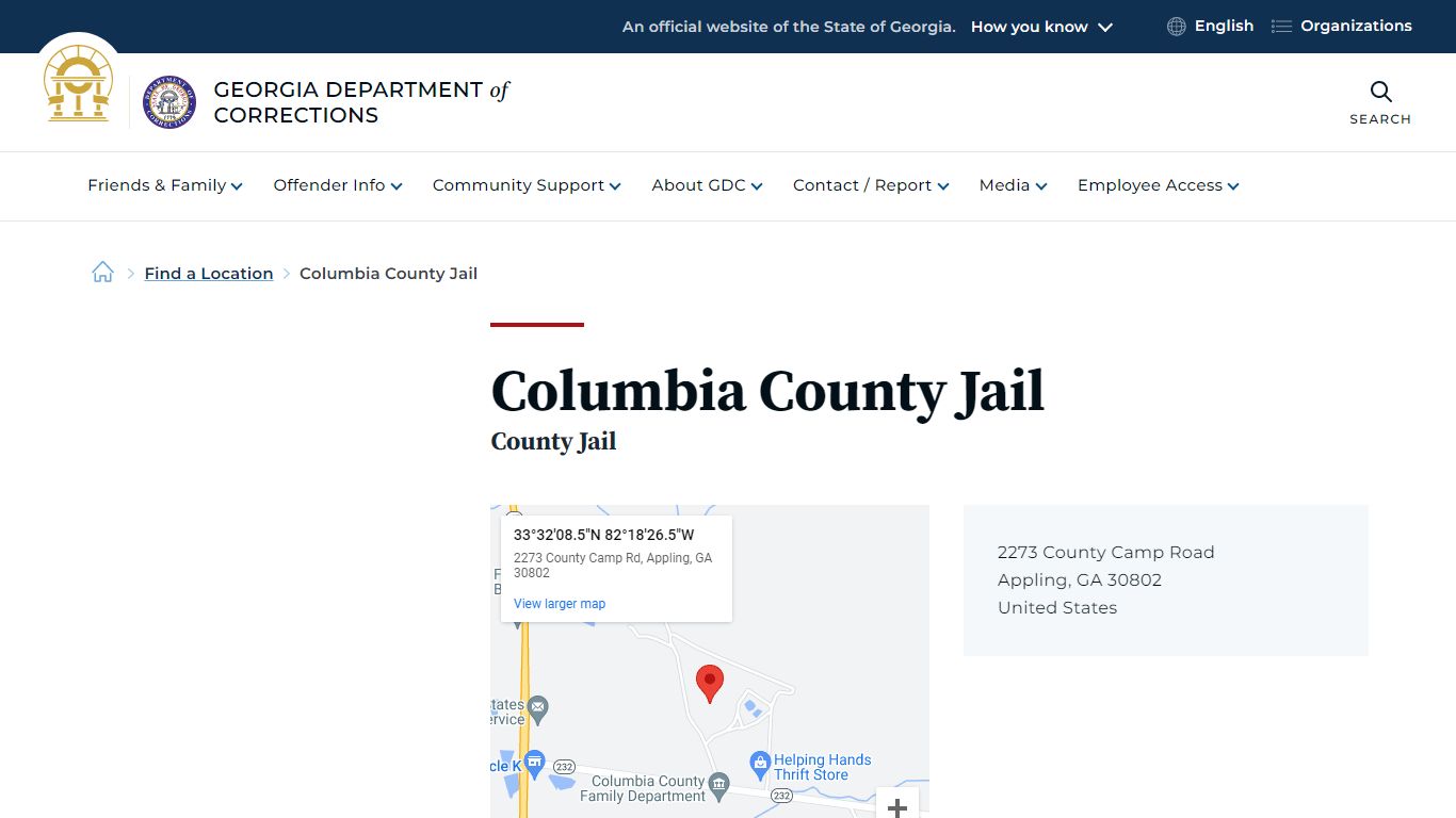 Columbia County Jail | Georgia Department of Corrections
