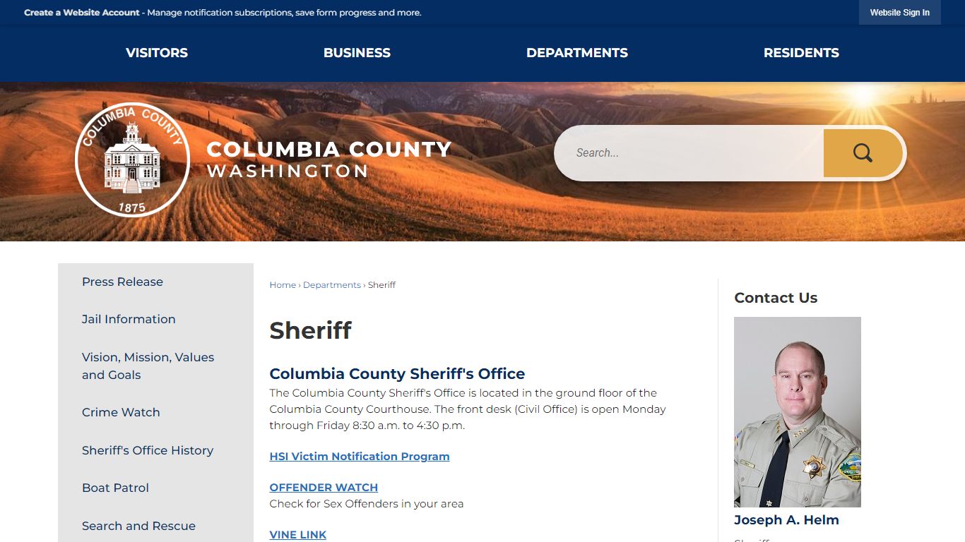 Sheriff | Columbia County, WA - Official Website