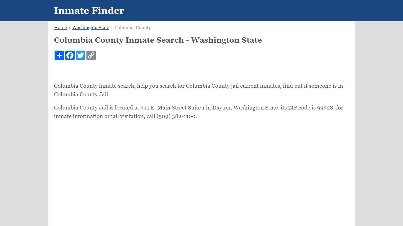Columbia County Inmate Search - Washington State