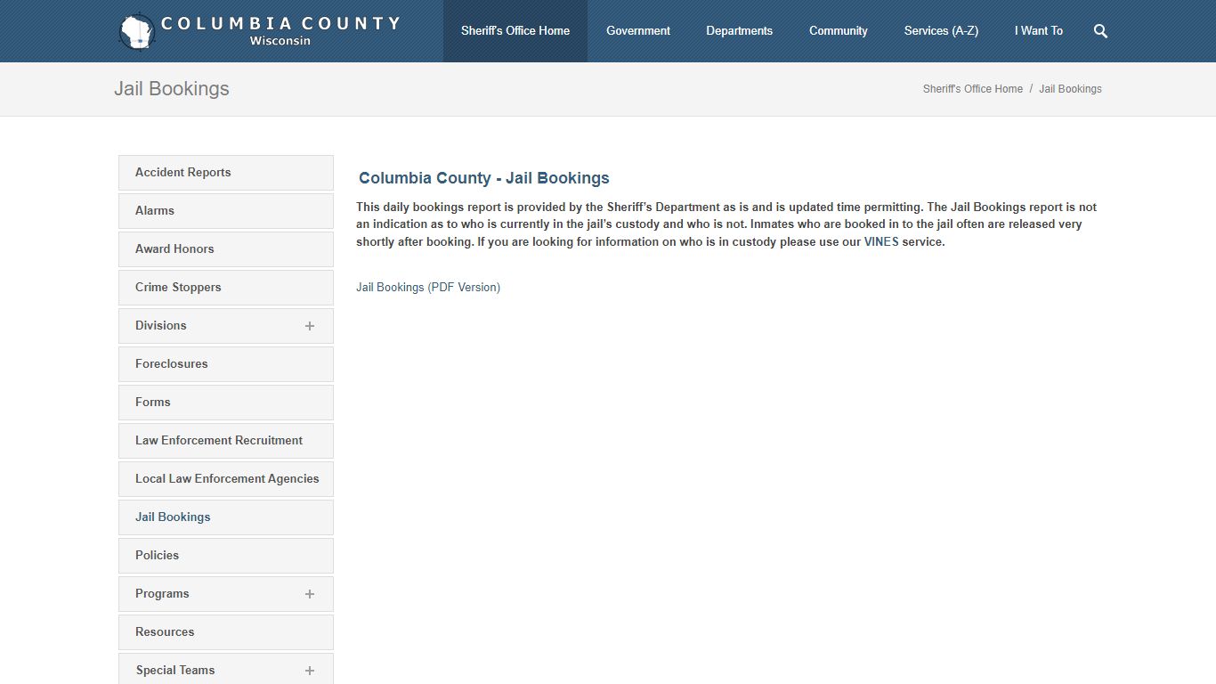 Columbia County Sheriff's Office - Jail Bookings