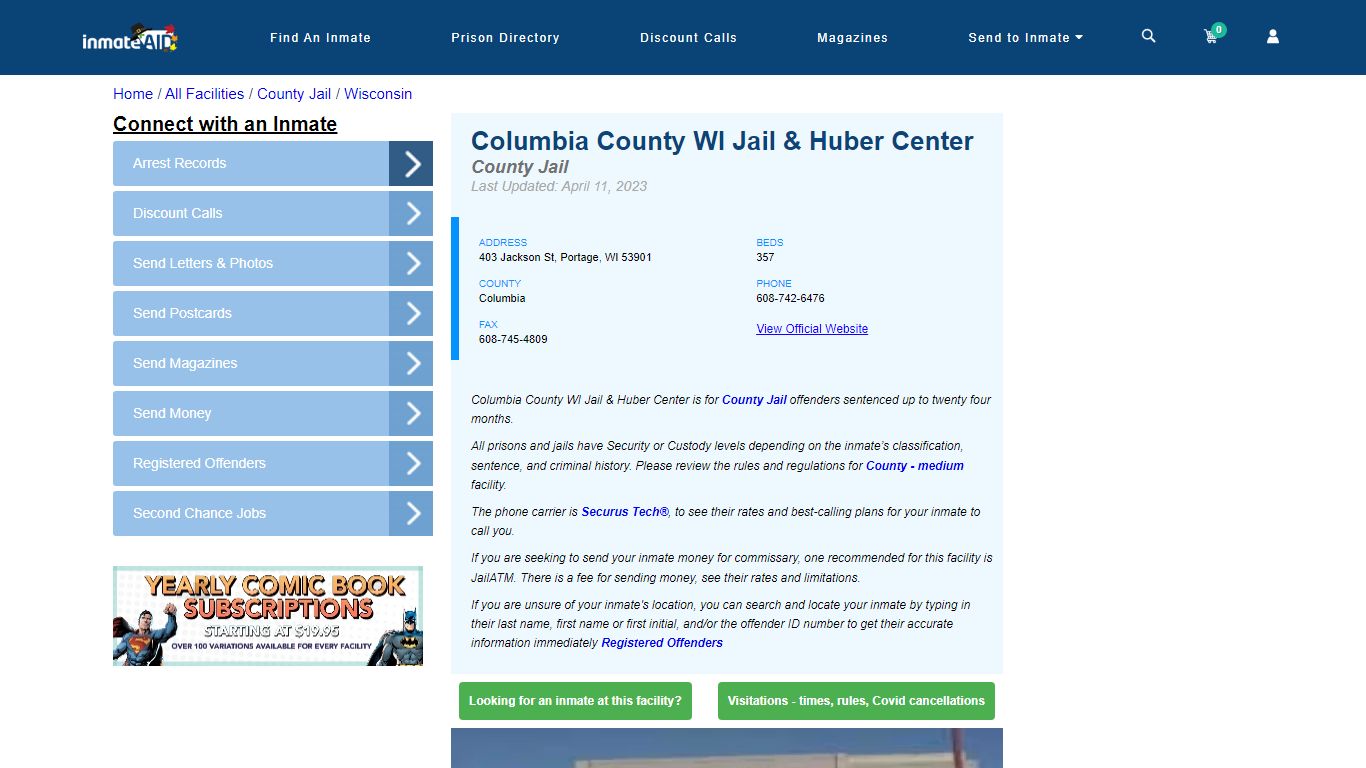 Columbia County WI Jail & Huber Center - Inmate Locator - Portage, WI