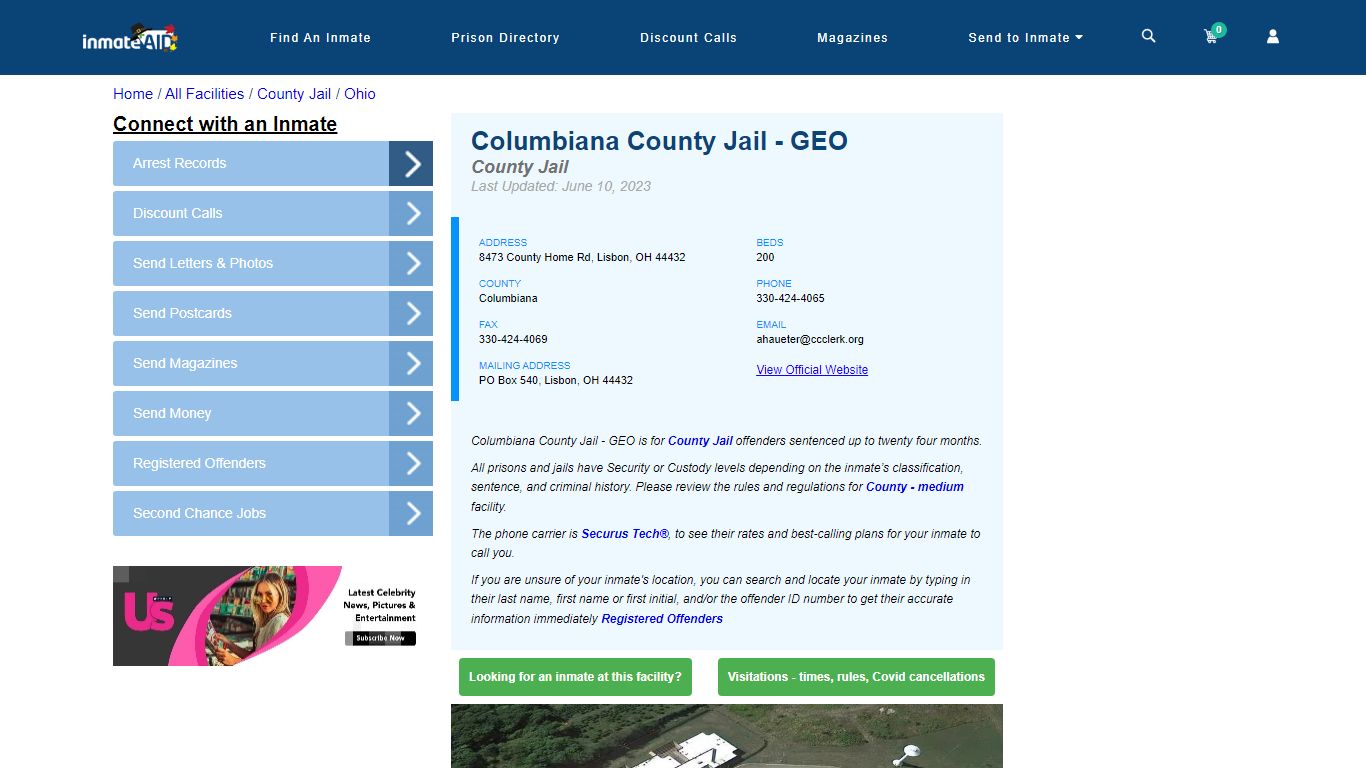 Columbiana County Jail - GEO - Inmate Locator - Lisbon, OH