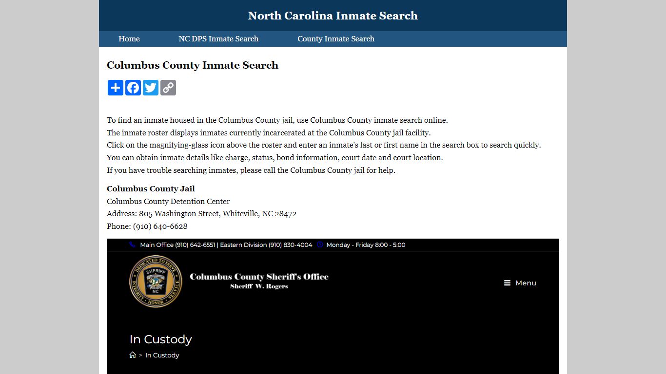 Columbus County Inmate Search
