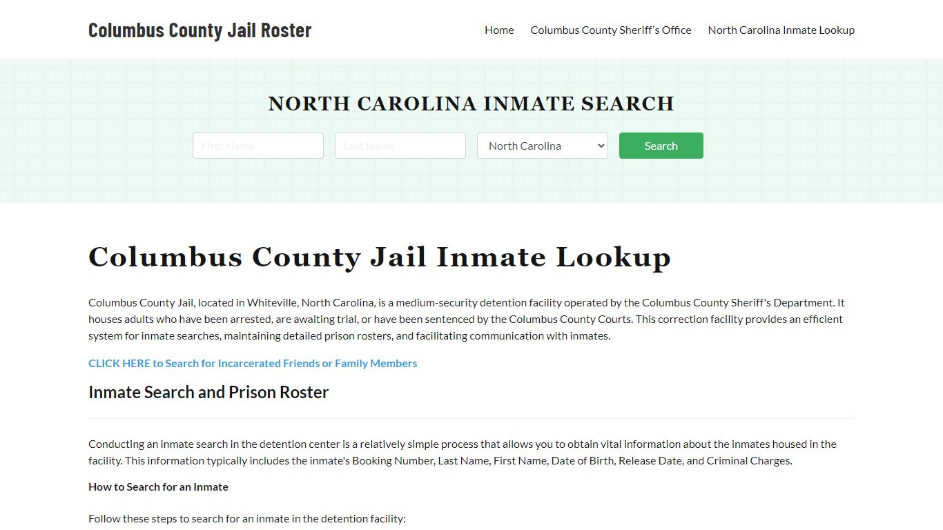 Columbus County Jail Roster Lookup, NC, Inmate Search