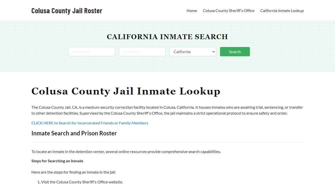 Colusa County Jail Roster Lookup, CA, Inmate Search
