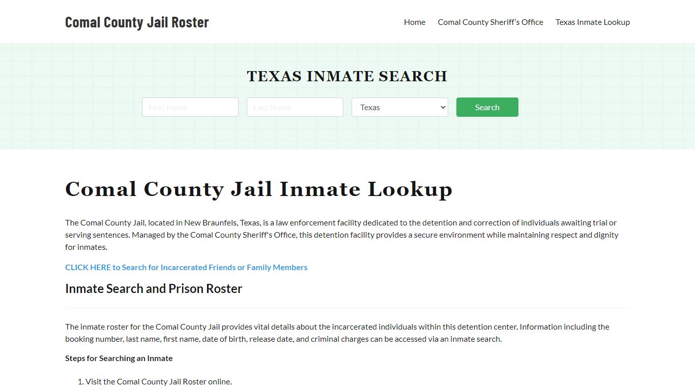 Comal County Jail Roster Lookup, TX, Inmate Search