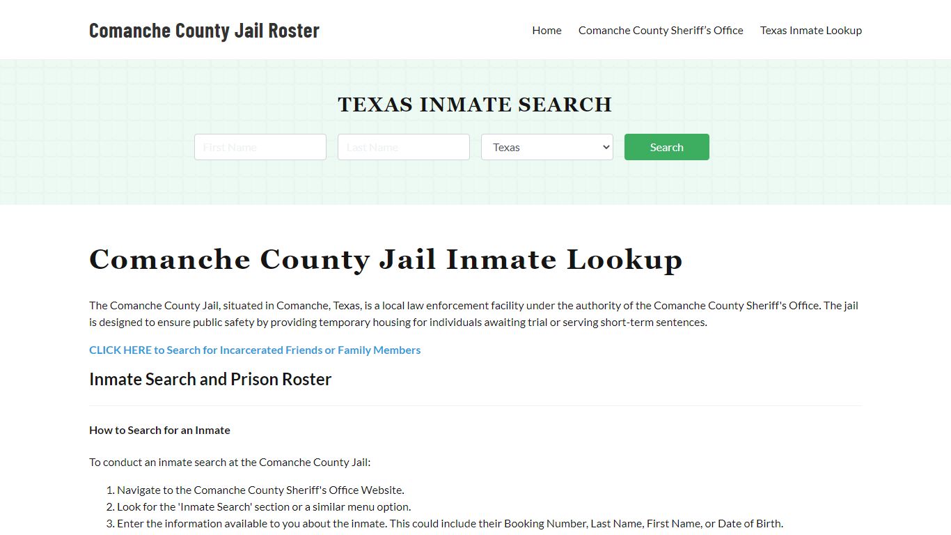 Comanche County Jail Roster Lookup, TX, Inmate Search