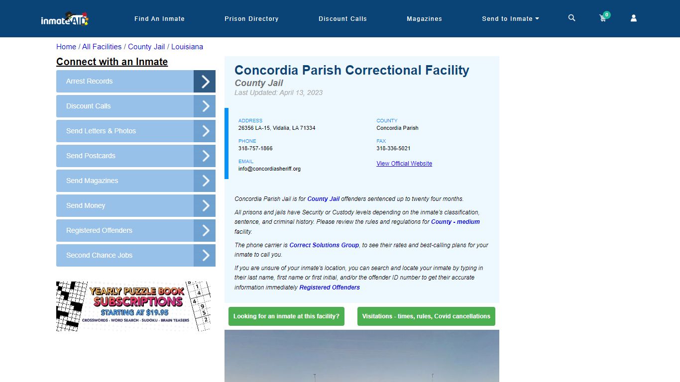 Concordia Parish Correctional Facility - Inmate Locator - Vidalia, LA