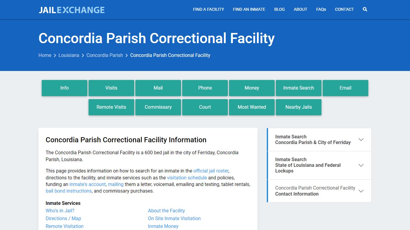 Concordia Parish Correctional Facility, LA Inmate Search, Information