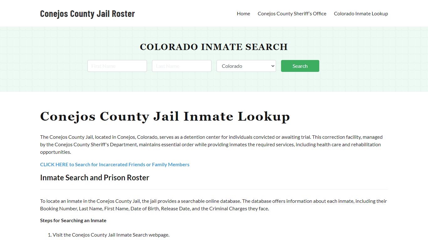 Conejos County Jail Roster Lookup, CO, Inmate Search