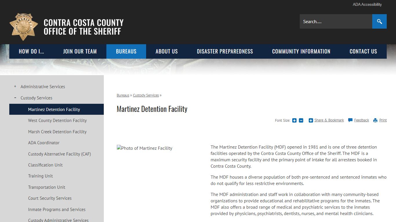 Martinez Detention Facility | Contra Costa Sheriff, CA