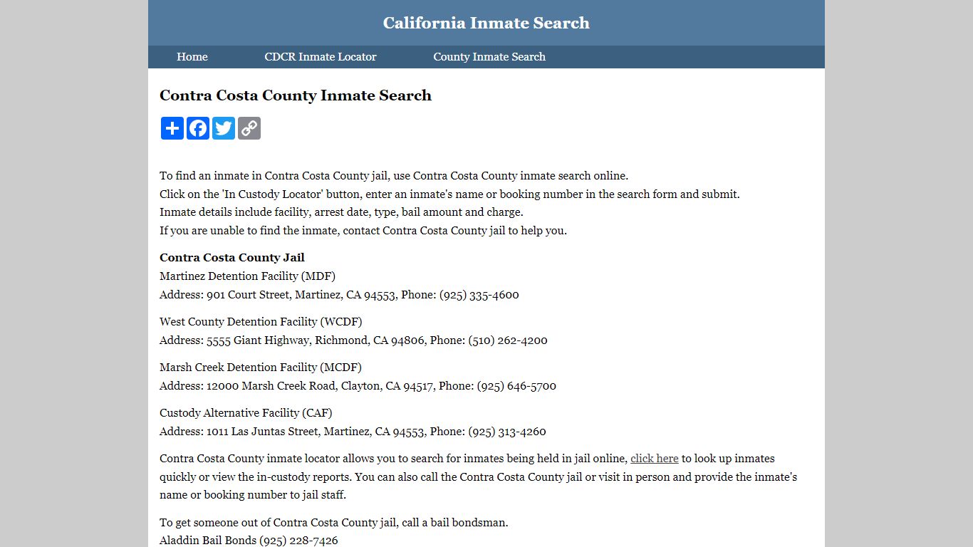 Contra Costa County Inmate Search