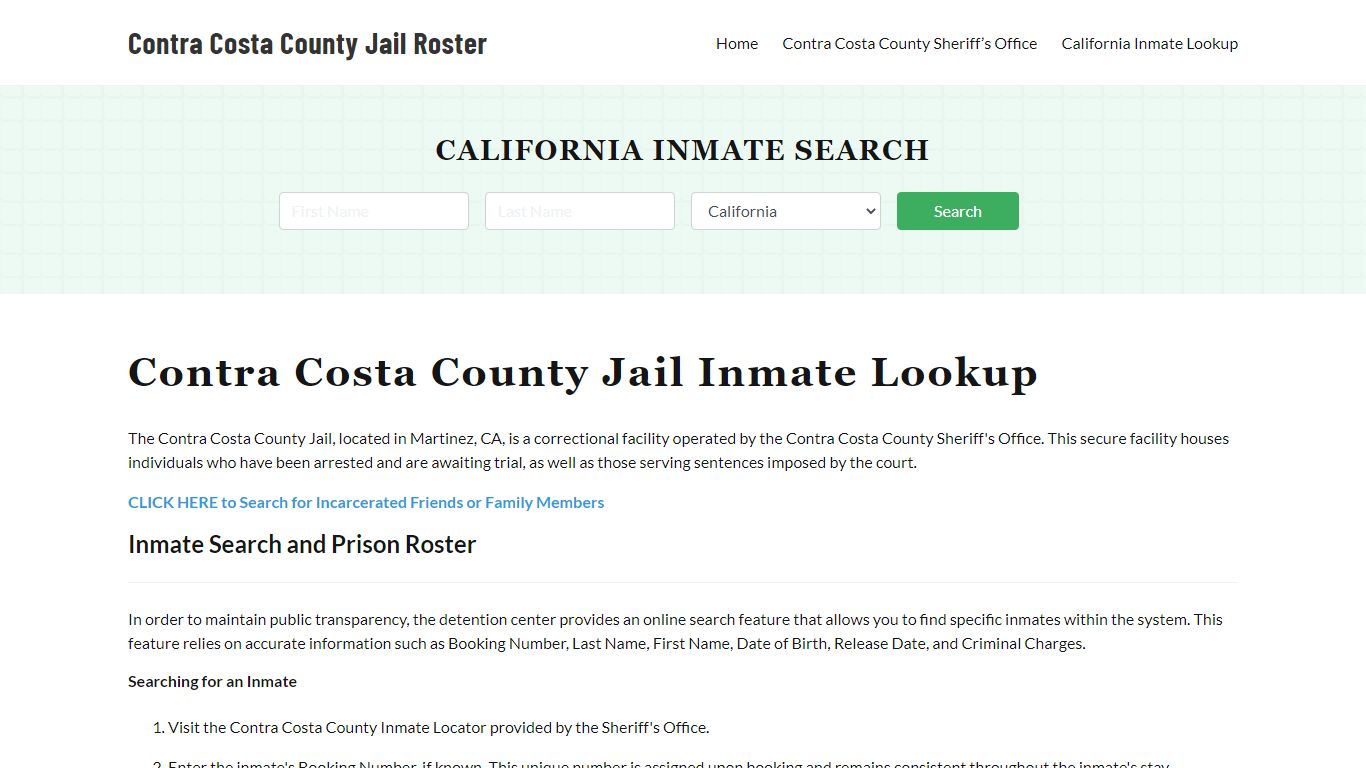 Contra Costa County Jail Roster Lookup, CA, Inmate Search