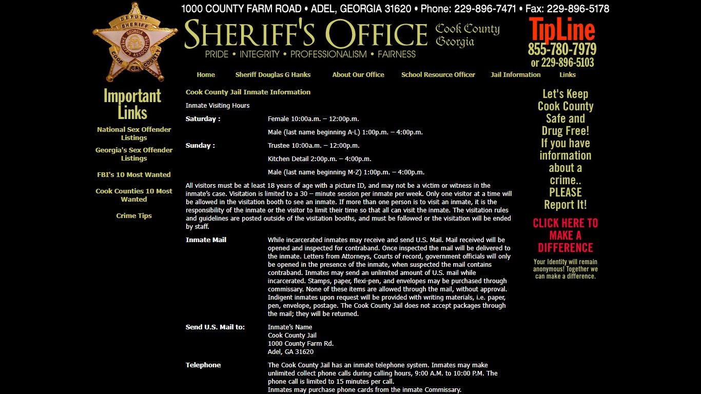 Cook County Georgia Sheriff's Office | Inmate Information