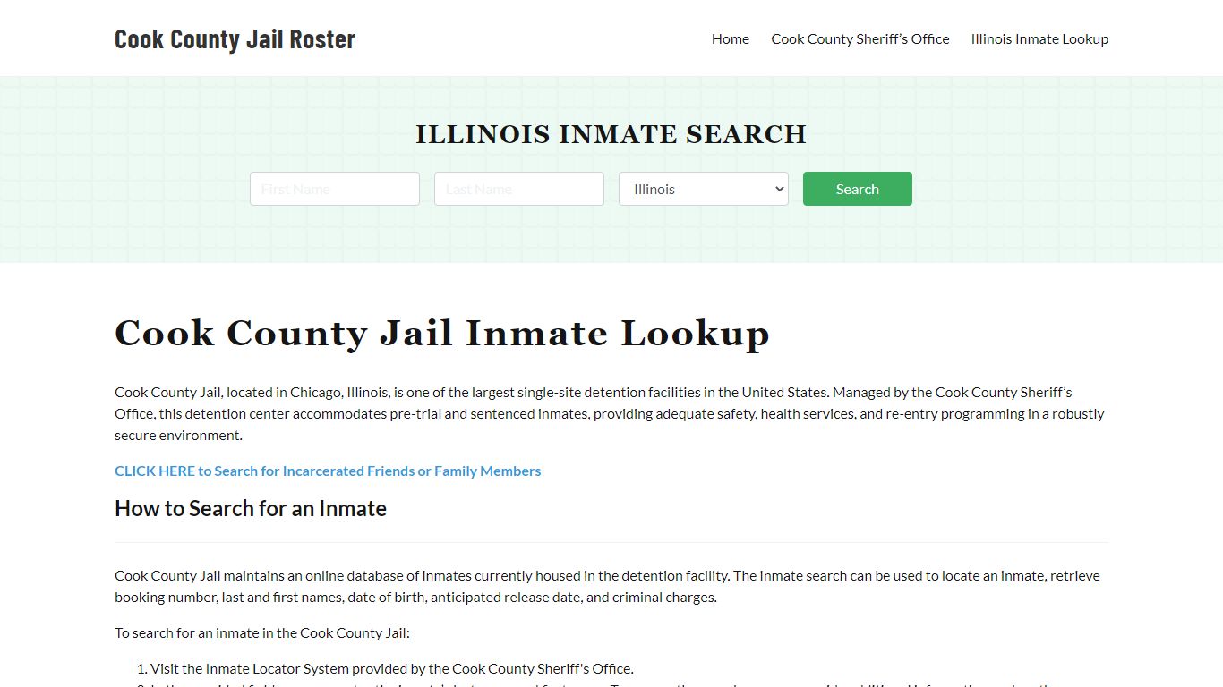 Cook County Jail Roster Lookup, IL, Inmate Search