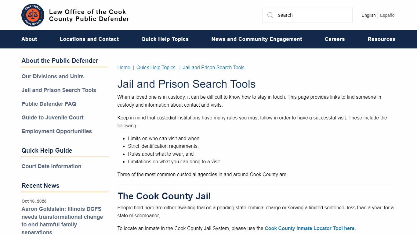 Jail and Prison Search Tools | Law Office of the Cook County Public ...