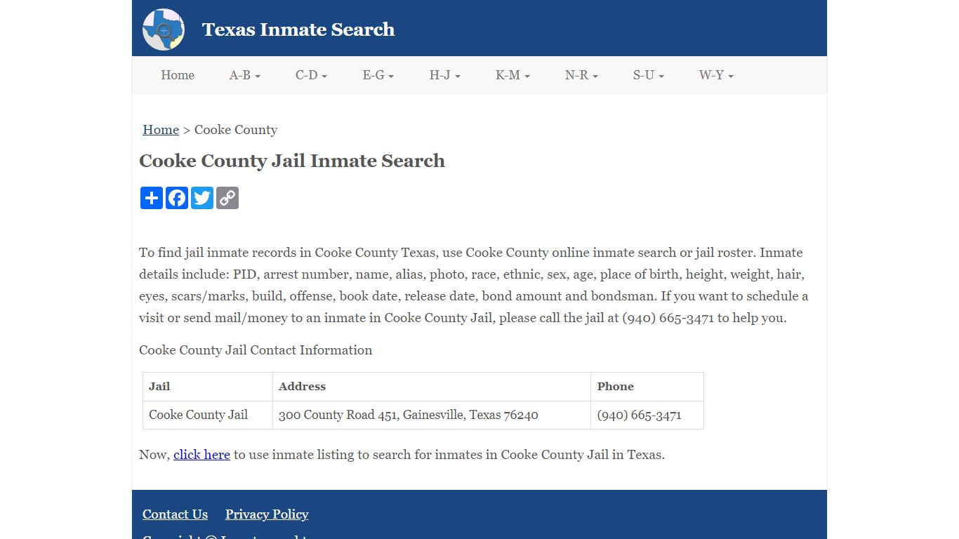 Cooke County Jail Inmate Search