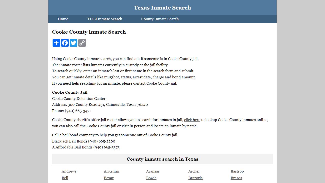 Cooke County Inmate Search
