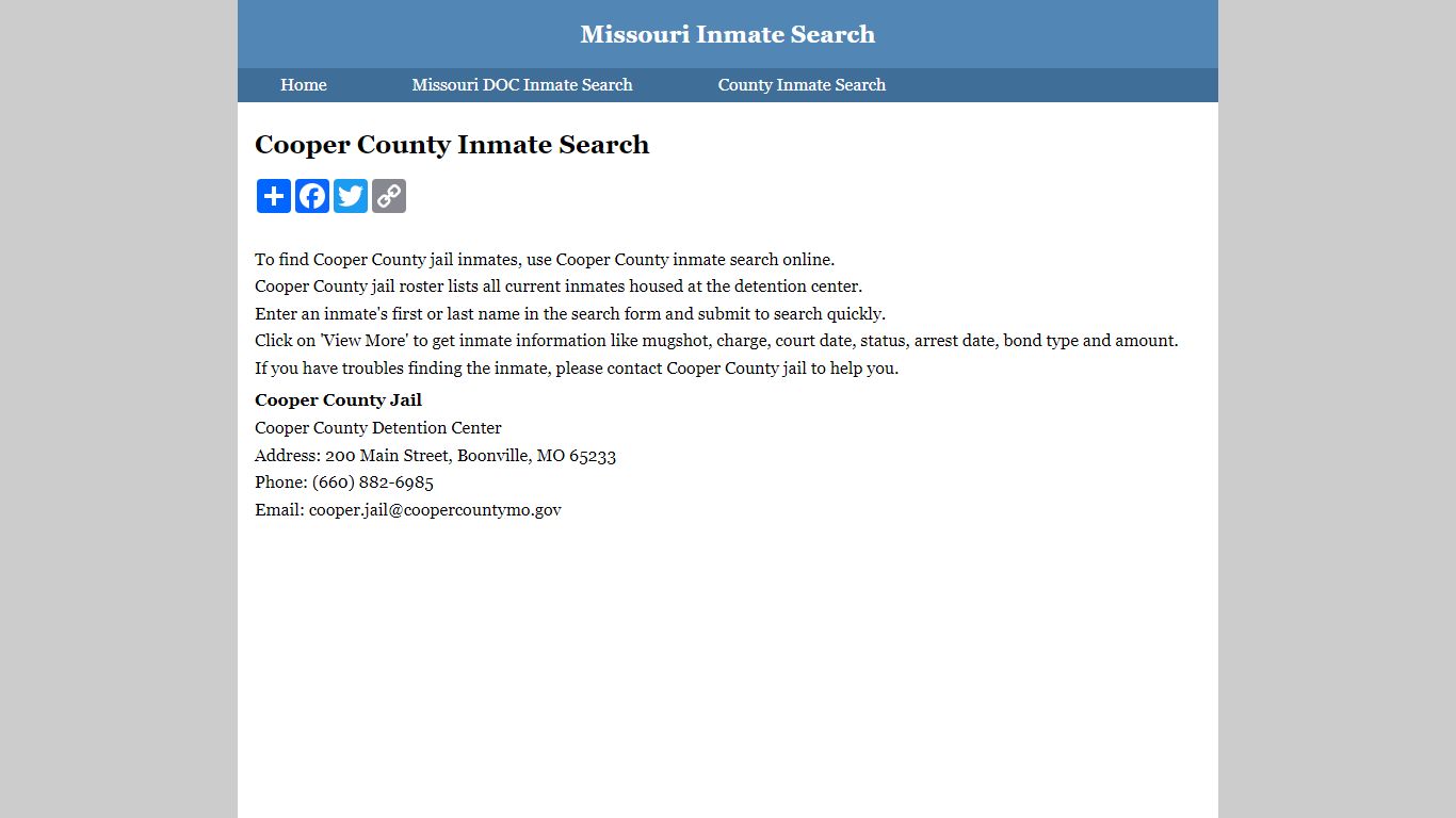 Cooper County Inmate Search