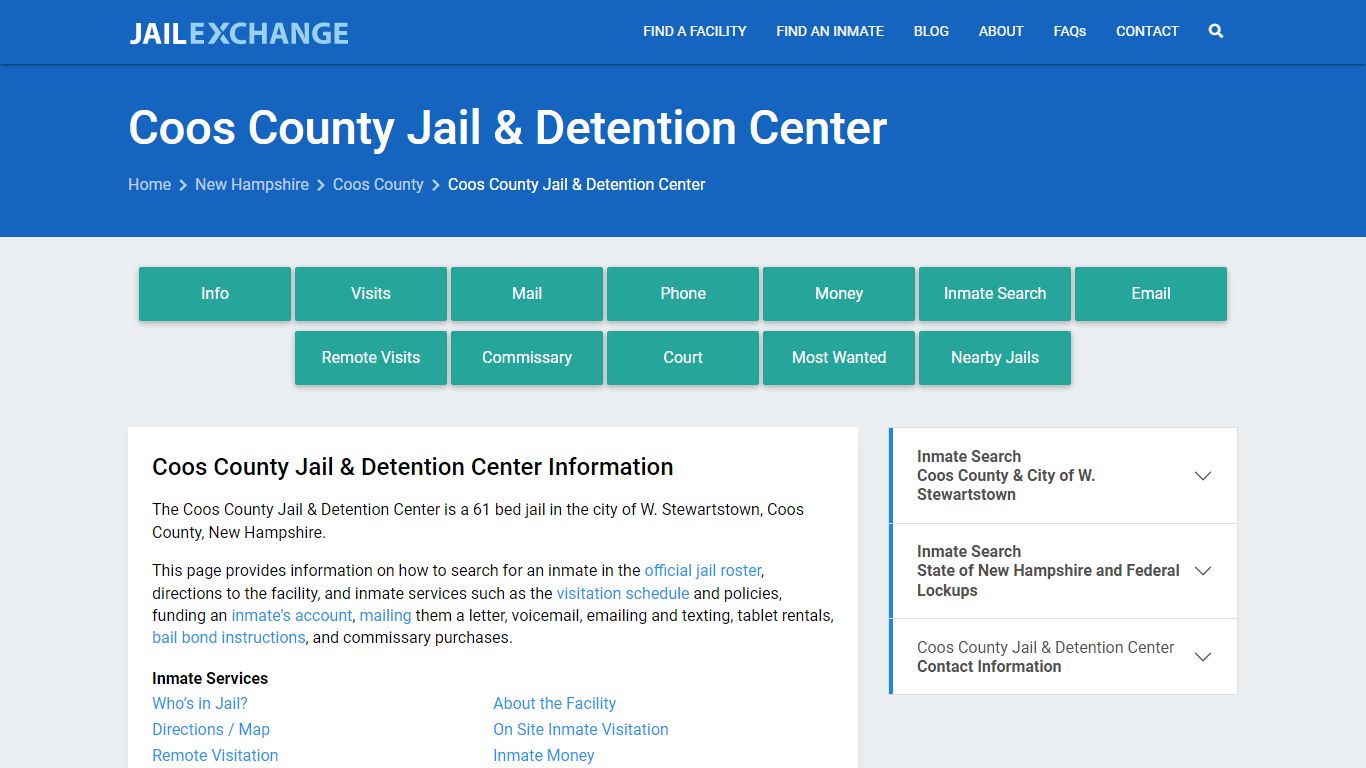 Coos County Jail & Detention Center, NH Inmate Search, Information