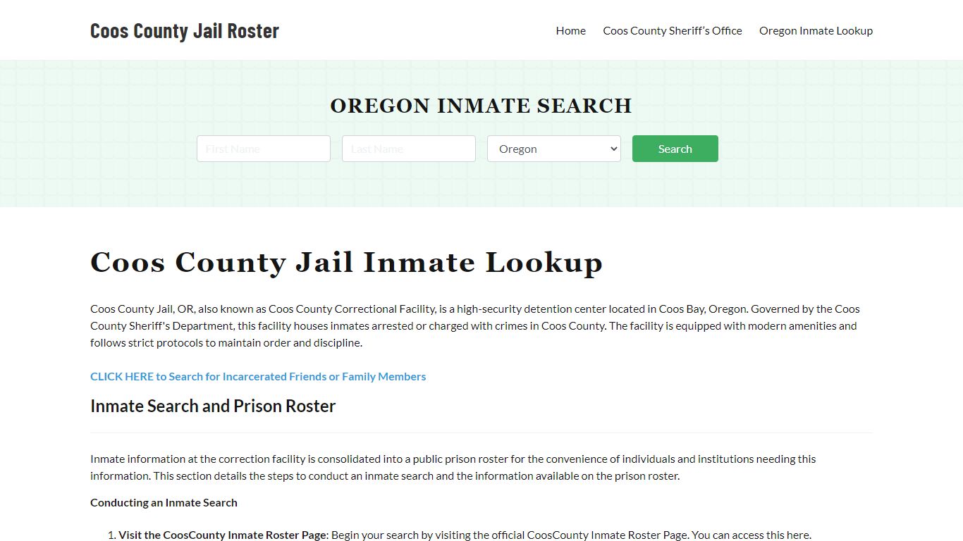 Coos County Jail Roster Lookup, OR, Inmate Search