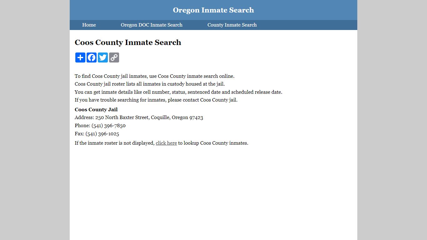 Coos County Inmate Search