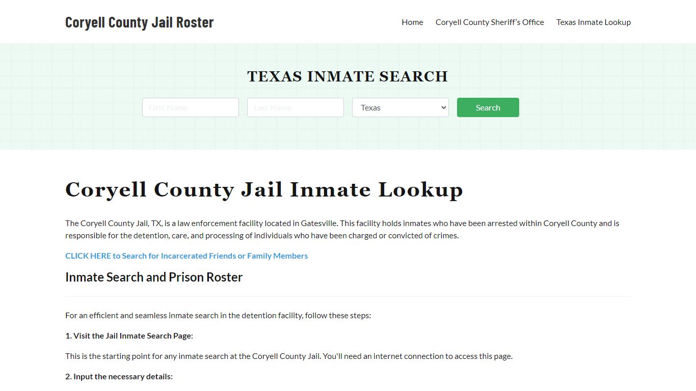 Coryell County Jail Roster Lookup, TX, Inmate Search