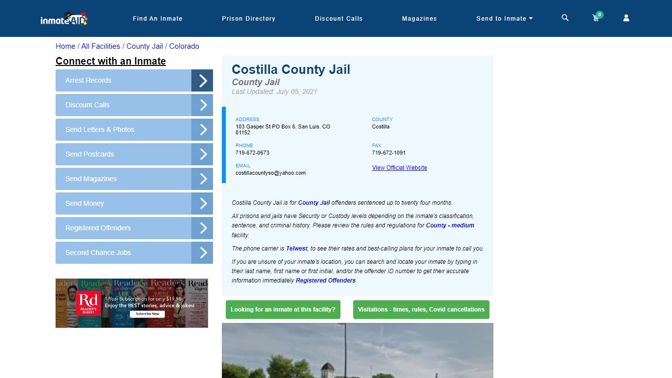 Costilla County Jail - Inmate Locator - San Luis, CO