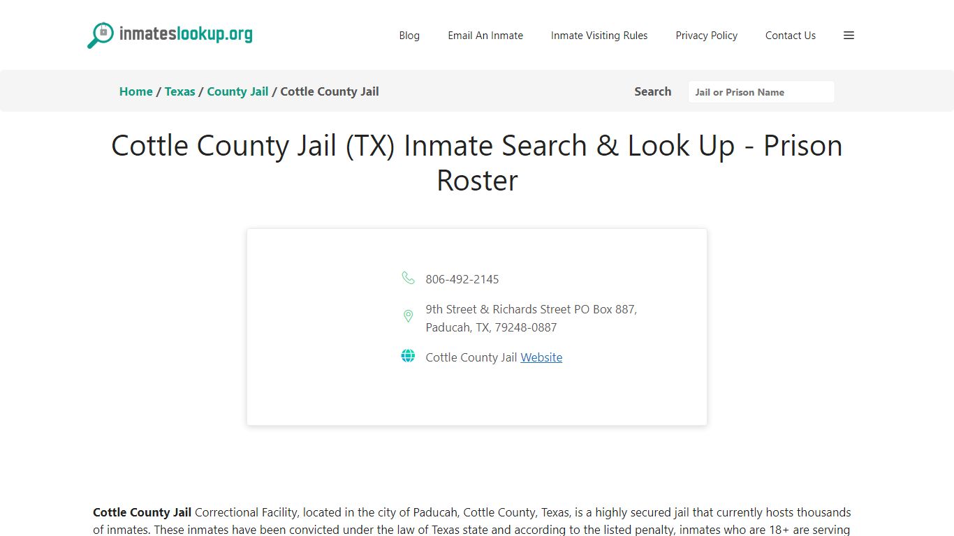 Cottle County Jail (TX) Inmate Search & Look Up - Prison Roster