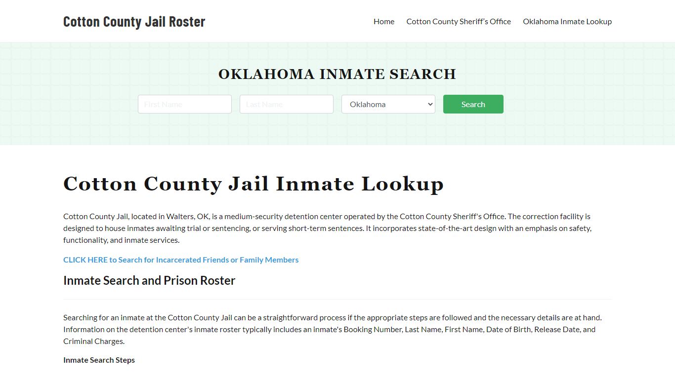 Cotton County Jail Roster Lookup, OK, Inmate Search