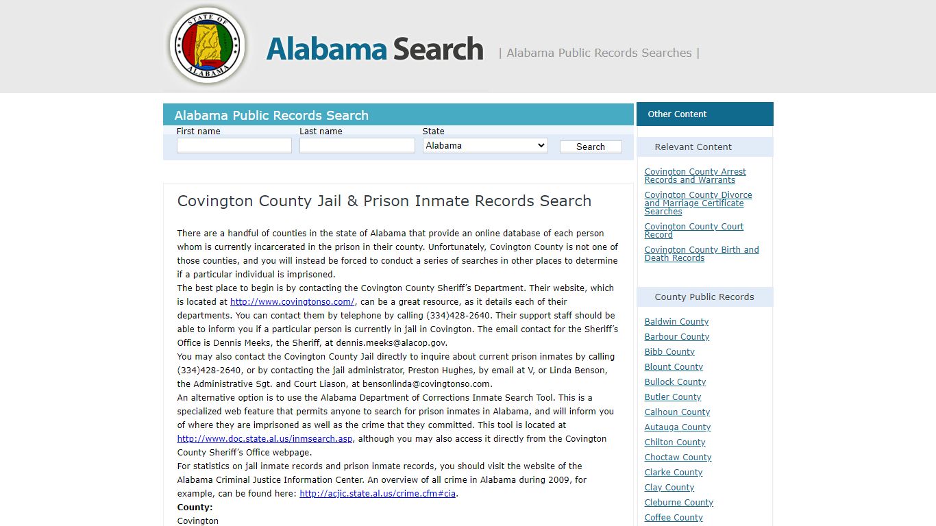 Covington County Jail & Prison Inmate Records Search – Alabama – AL Search