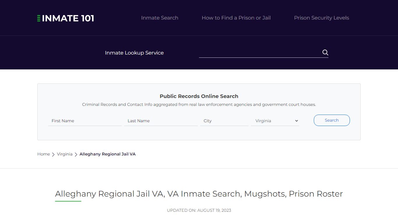 Alleghany Regional Jail VA, VA Inmate Search, Mugshots, Prison Roster ...