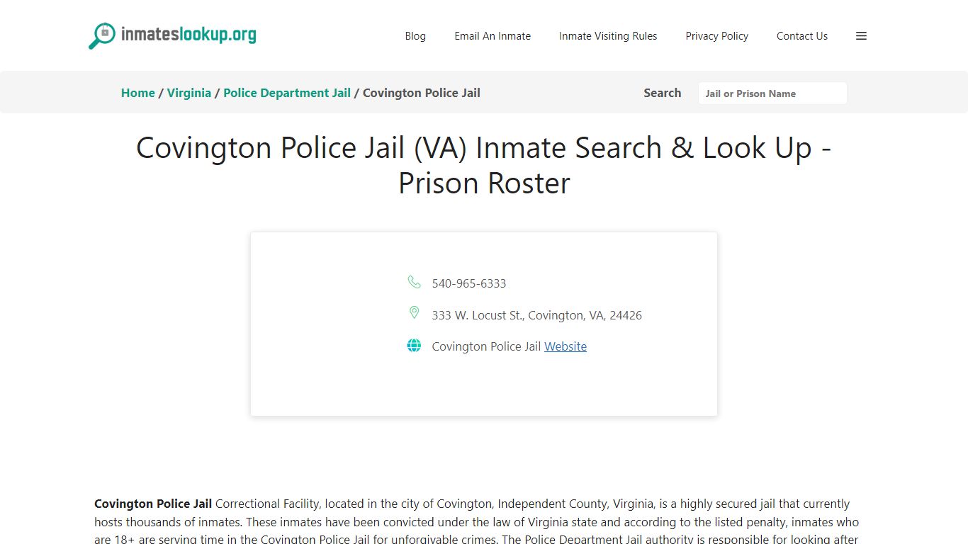 Covington Police Jail (VA) Inmate Search & Look Up - Prison Roster