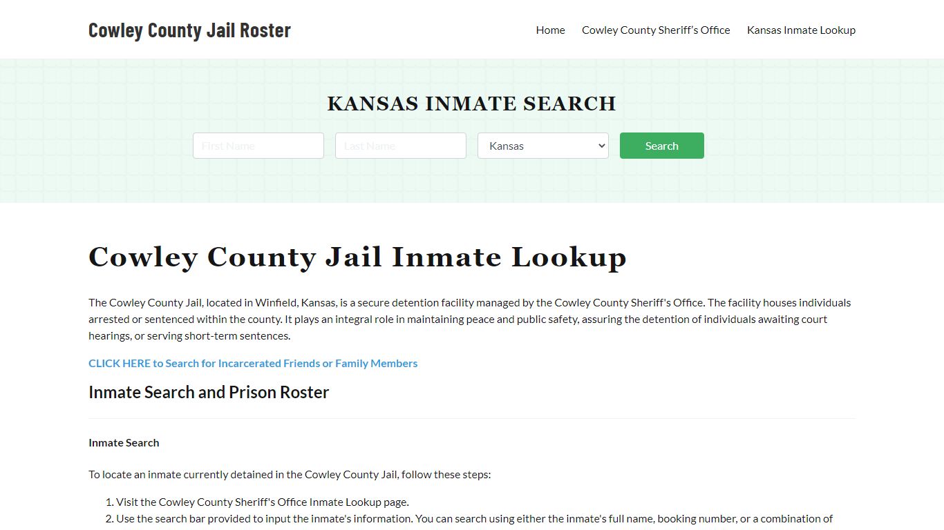 Cowley County Jail Roster Lookup, KS, Inmate Search