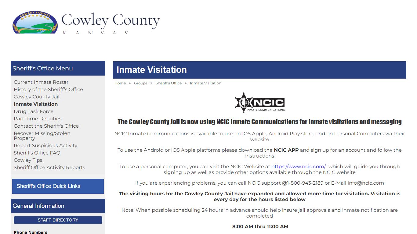 Cowley County, Kansas - Inmate Visitation
