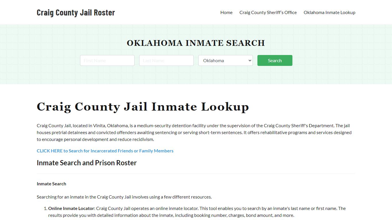 Craig County Jail Roster Lookup, OK, Inmate Search