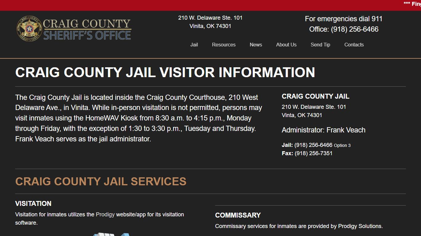 Visitor Information - Craig County Jail